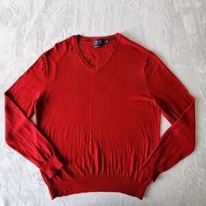 Ralph Lauren 100% Merino Wool Sweater Mens Large Red Knit Luxury Holidays Office